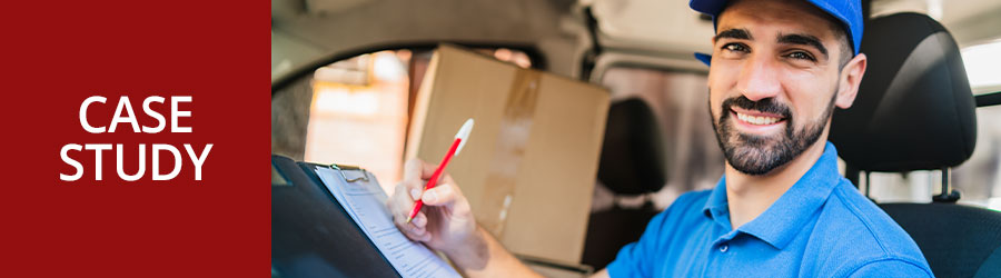 delivery man in a blue shirt and ball cap